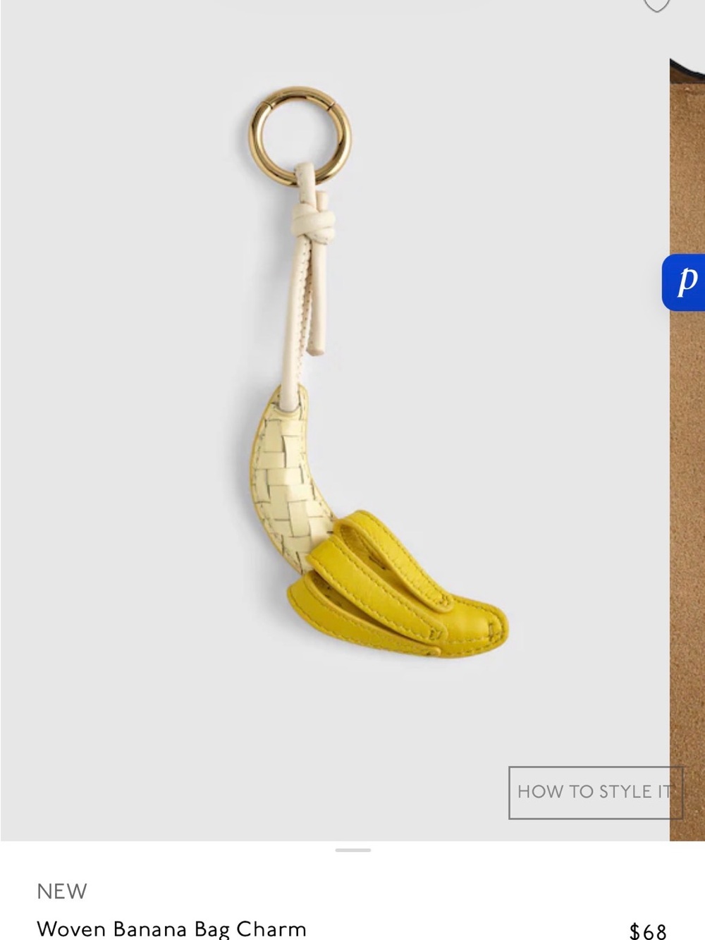 Madewell Yellow Woven Banana Key Charm with Cream Strap